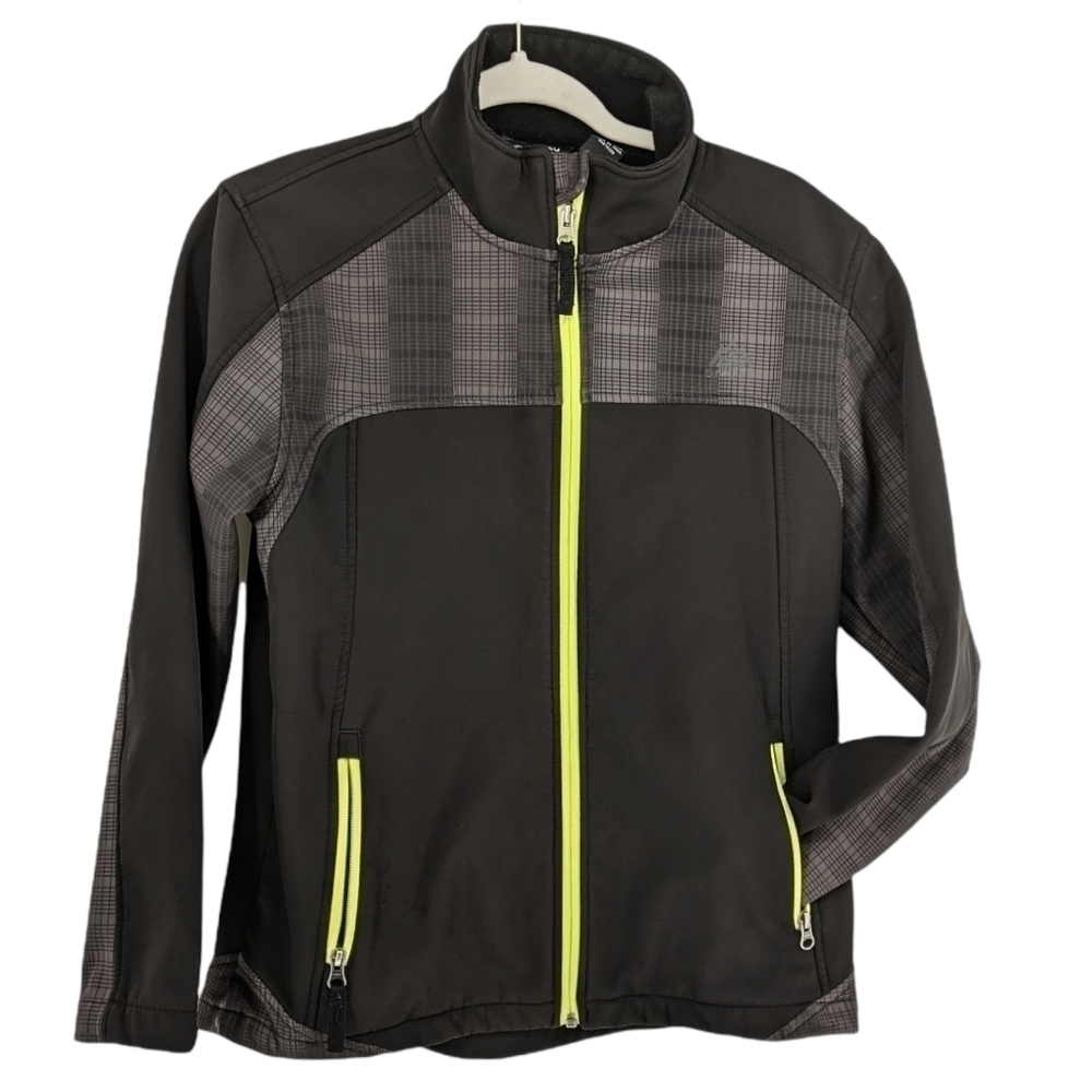 Snozu Full Zip Softshell Jacket Micro Fleece Lined Outdoor Plaid Contrast